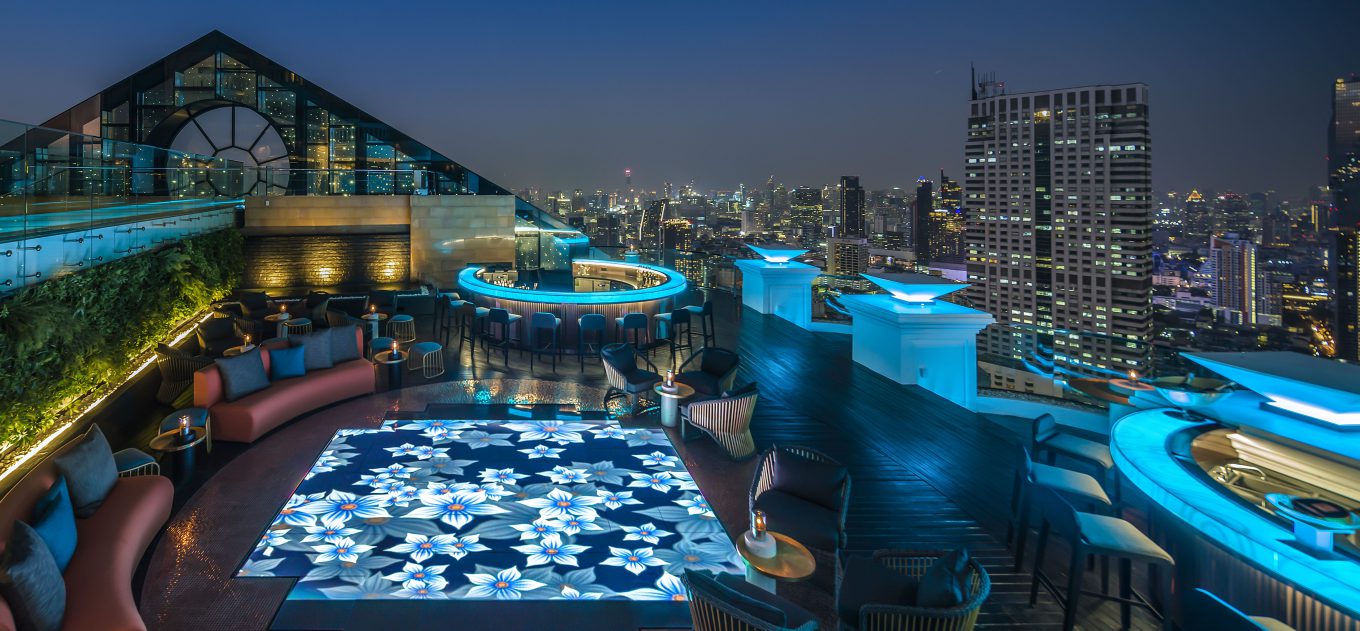Rooftop restaurant with city view